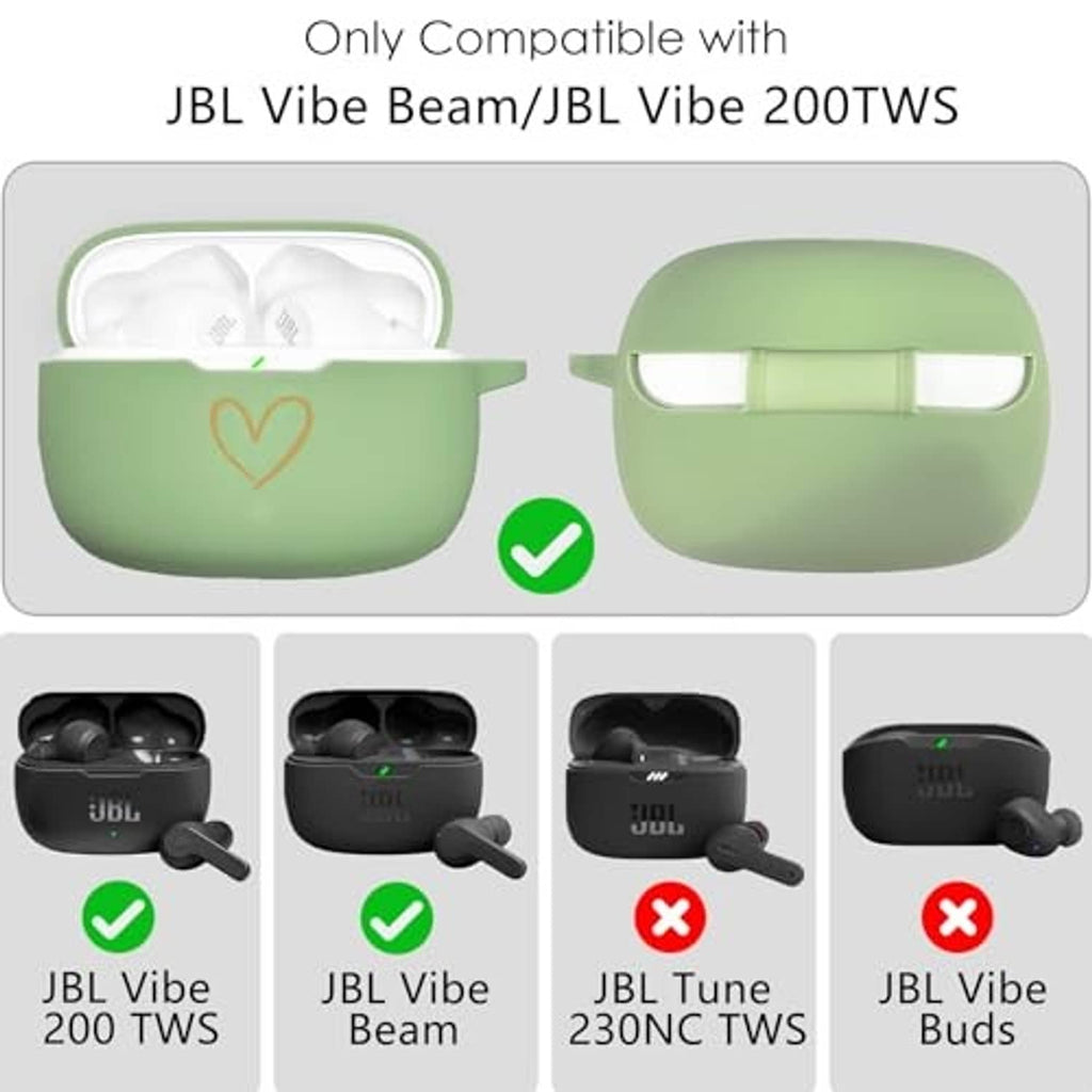Matcha green silicone earbud case cover, molded shape and protective front edge