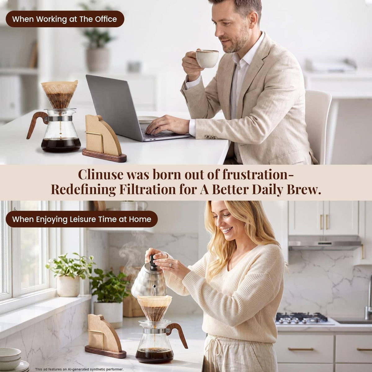 Coffee brewing setup using #2 cone filter paper, mug receiving poured coffee