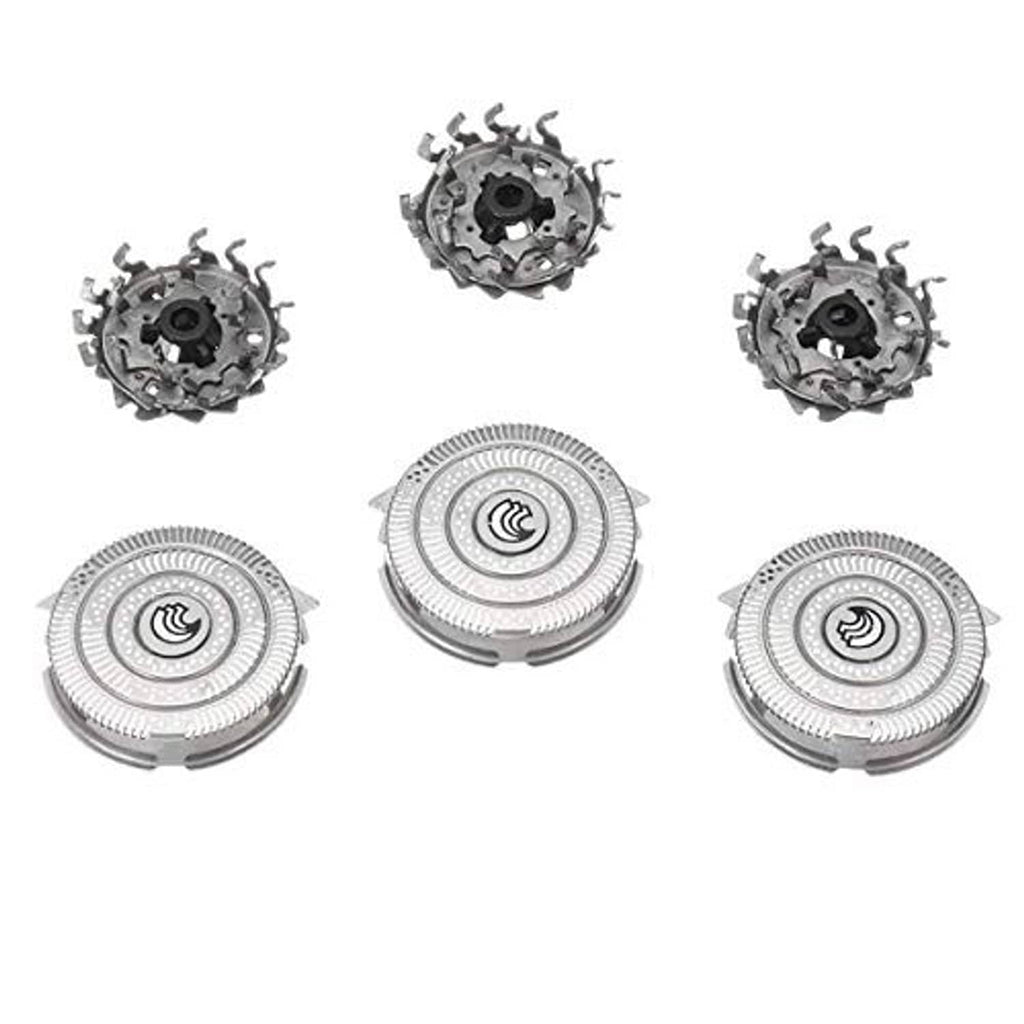 Shaver replacement head set showing assembled heads and cutter blade cores