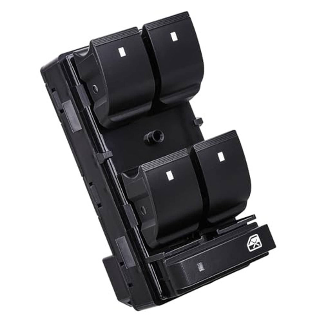 Black power window control switch with rocker buttons and window lock panel icon