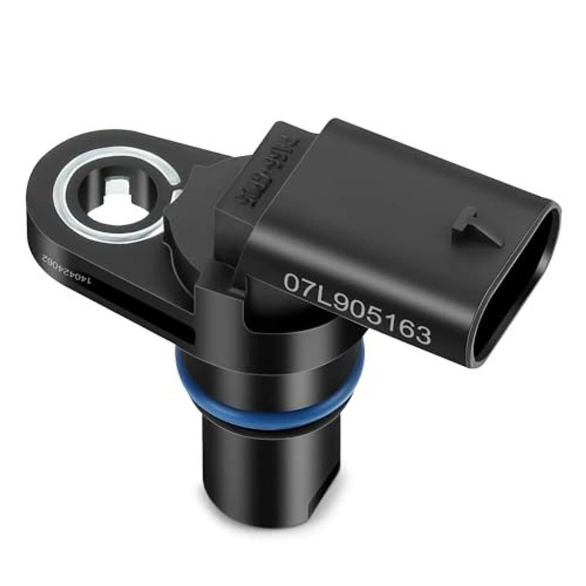 Black camshaft position sensor with 3-pin connector plug and blue seal ring