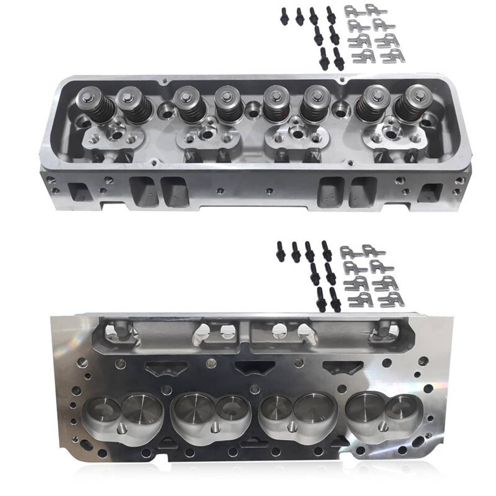 Aluminum cylinder head with installed valve train and bolts, silver finish
