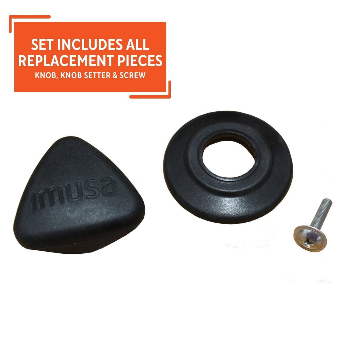 Triangle black knob set with washer and screw, IMUSA stamped