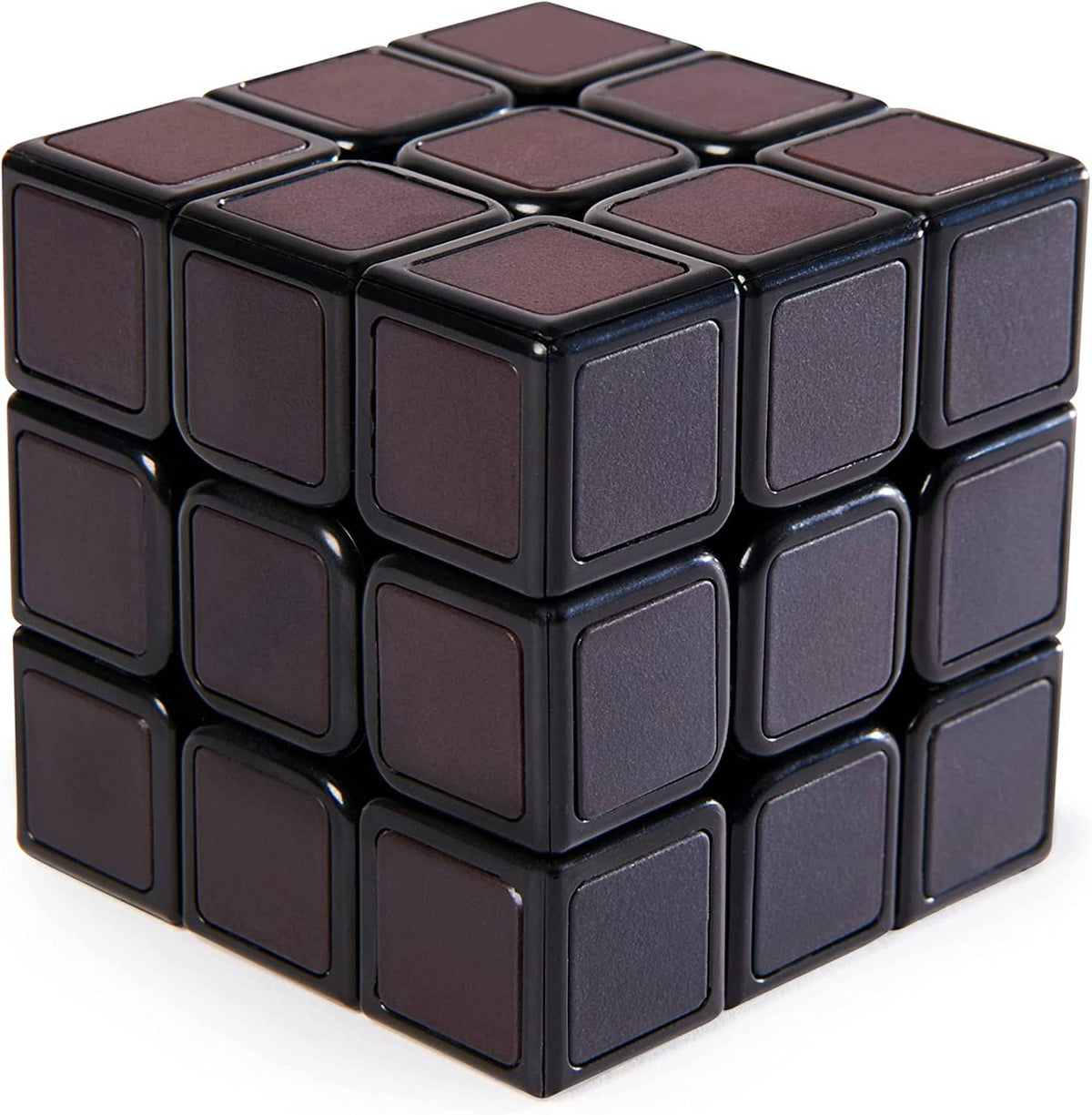 3x3 cube front view with purple tiles on top and dark gray sides