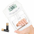 White handheld grip strength tester with LCD screen and hand grip area