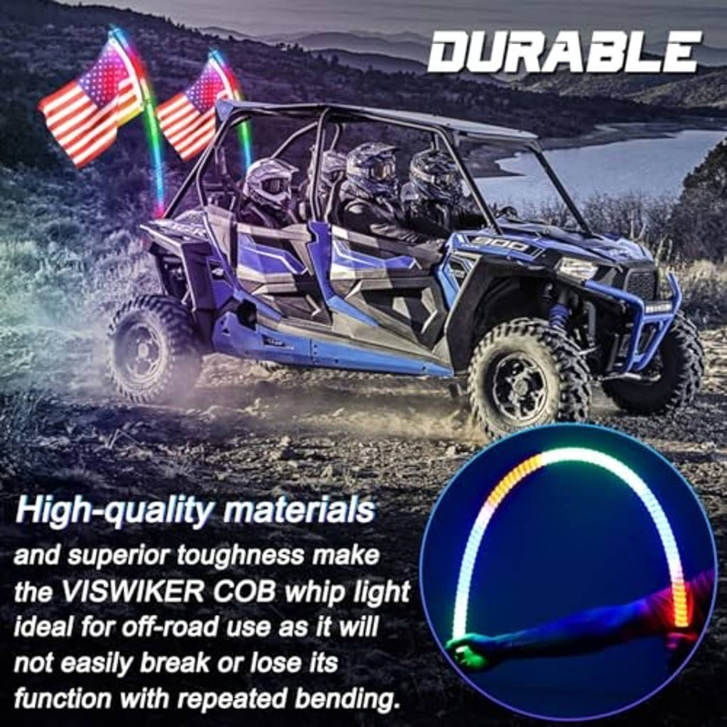 Durable COB LED whip light with bright multicolor arc glow and black housing