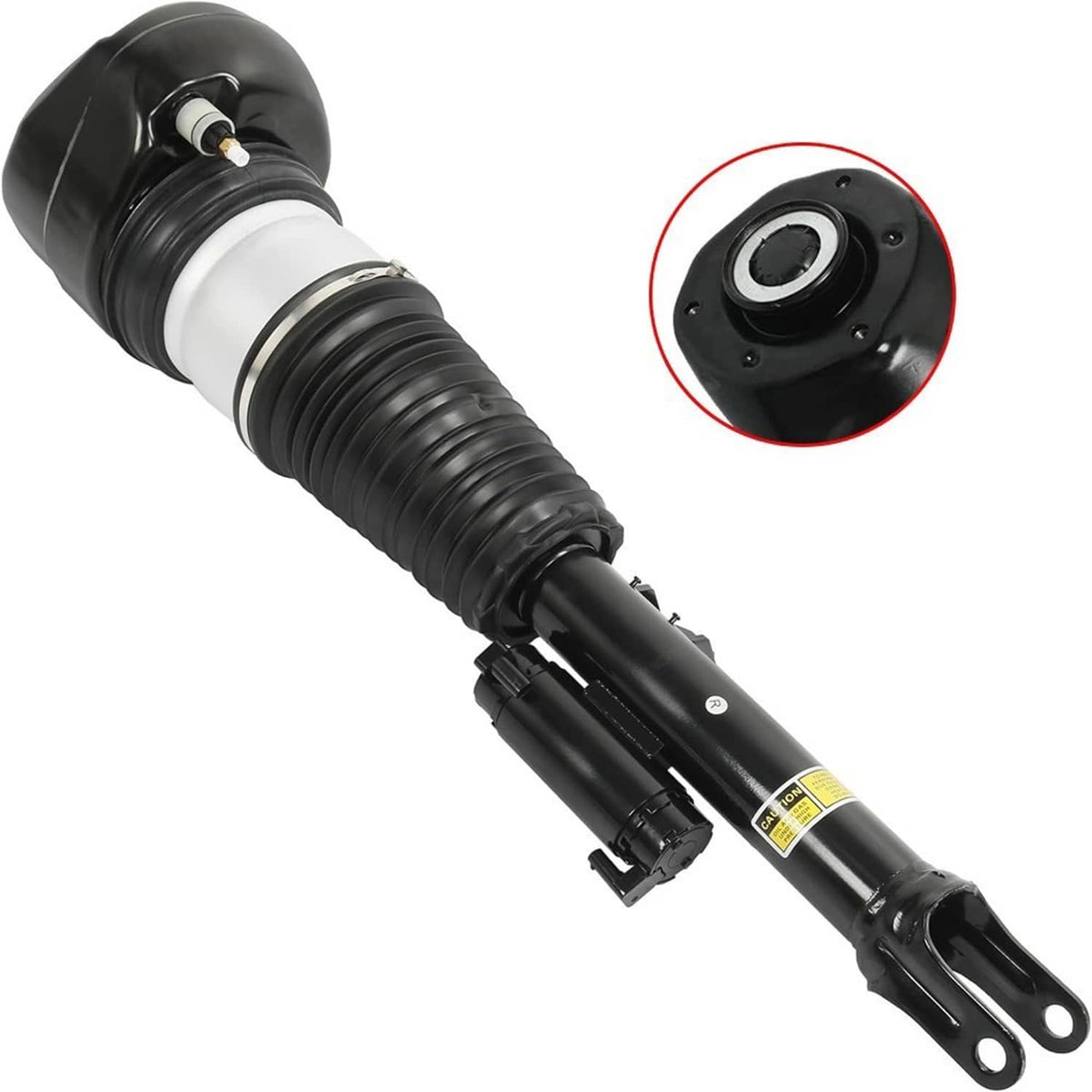Air suspension shock strut view with highlighted top mounting plate and bushing