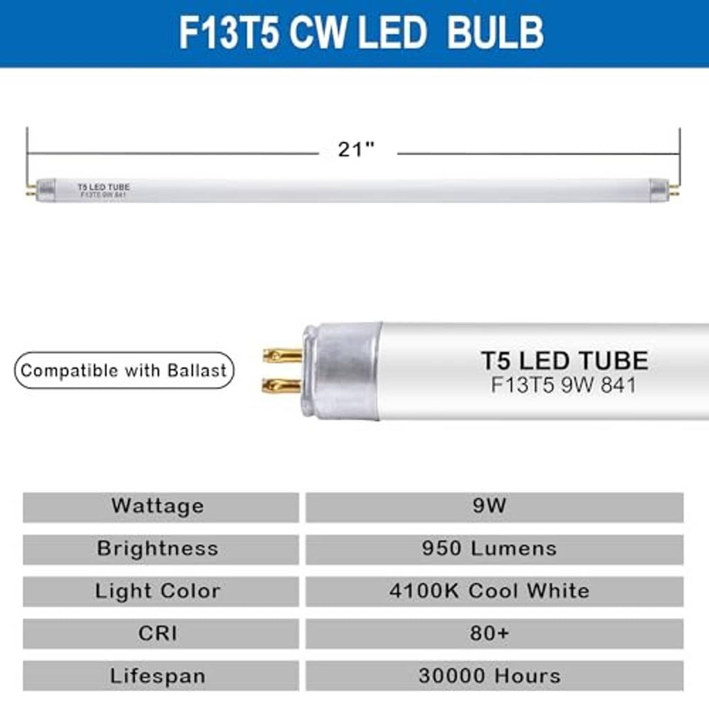 21 in T5 LED tube with gold pin base, frosted white tube, cool white light