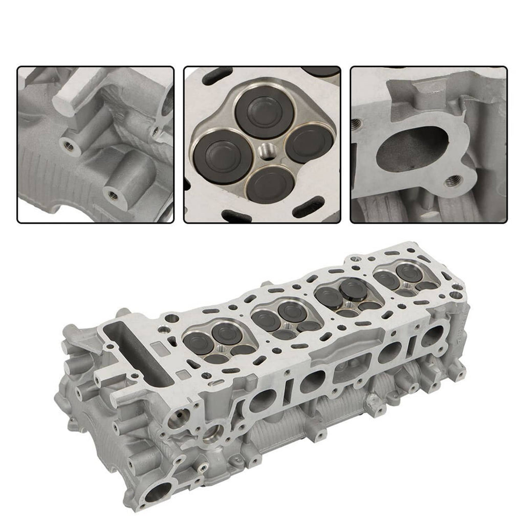 Cylinder head close-up with combustion chambers, circular ports, and metal mounting features