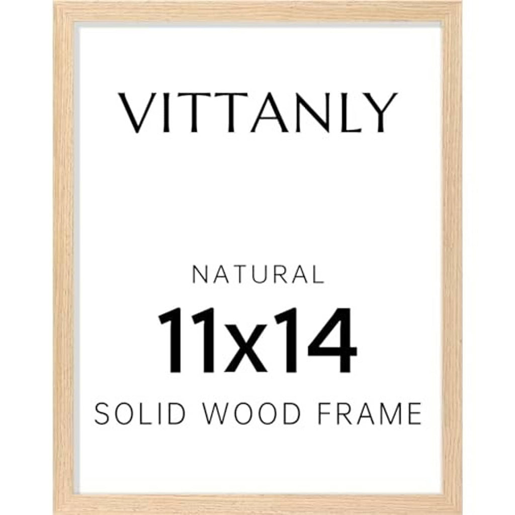 Natural solid wood picture frame with clear plexiglass, 11x14 front view