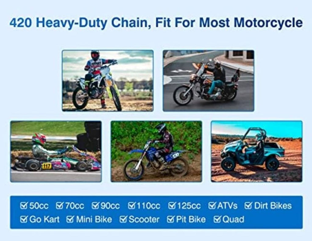 Motorcycle chain fitment promotional graphic with vehicle icons