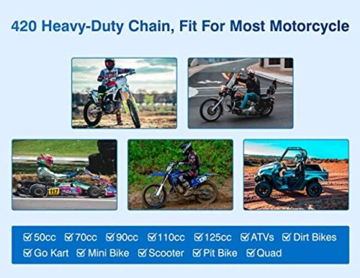 Motorcycle chain fitment promotional graphic with vehicle icons