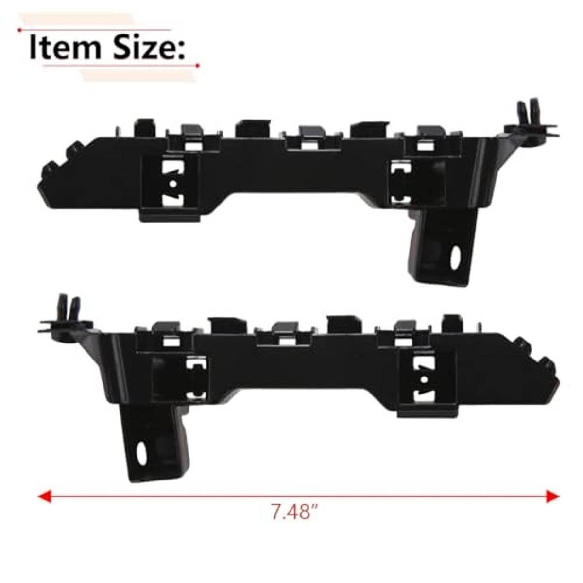 Black front bumper bracket with mounting tabs and bolt openings, long bar