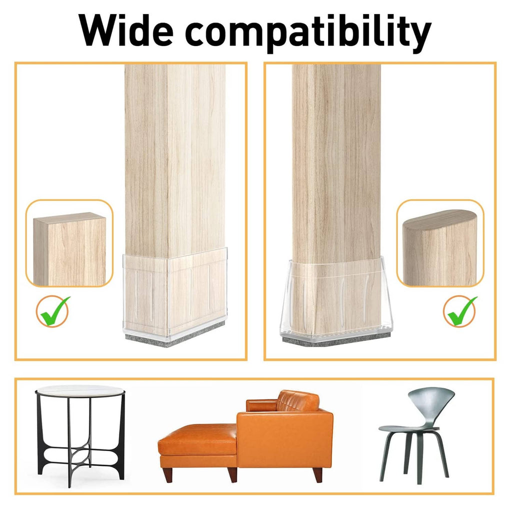 Clear rectangular chair leg protectors for wooden furniture legs