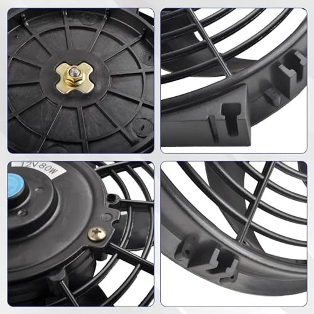 Black fan mounting and wire clip details on plastic cooling fan housing