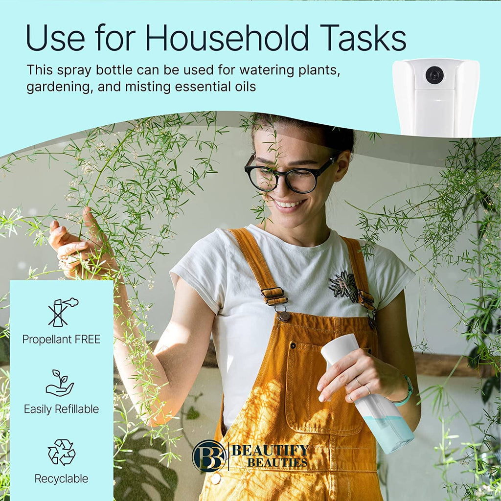 White mist spray bottle in use for household tasks, held by person