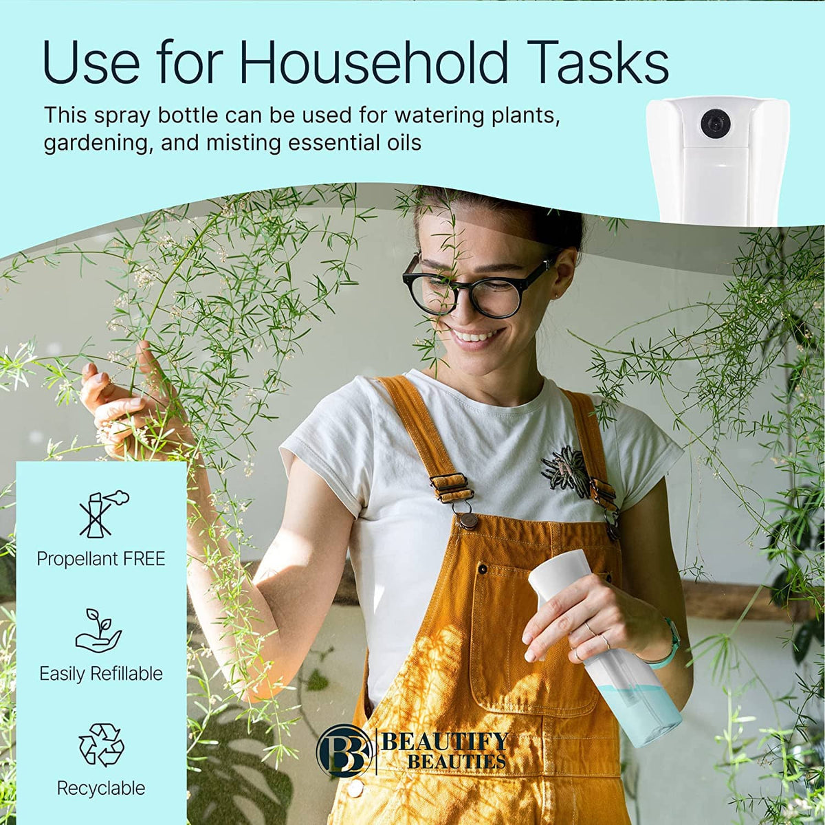 White mist spray bottle in use for household tasks, held by person