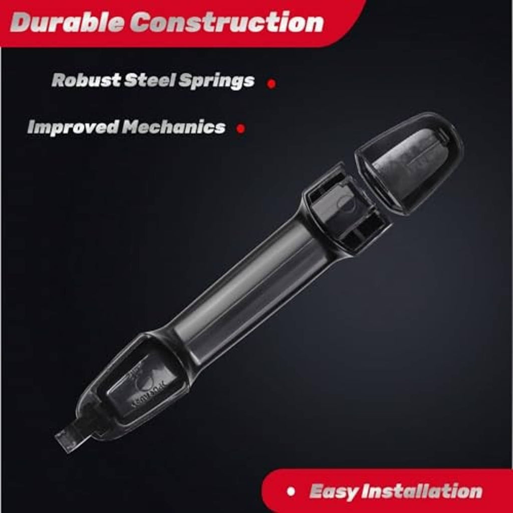 Black exterior door handle with latch mounting and protective cover
