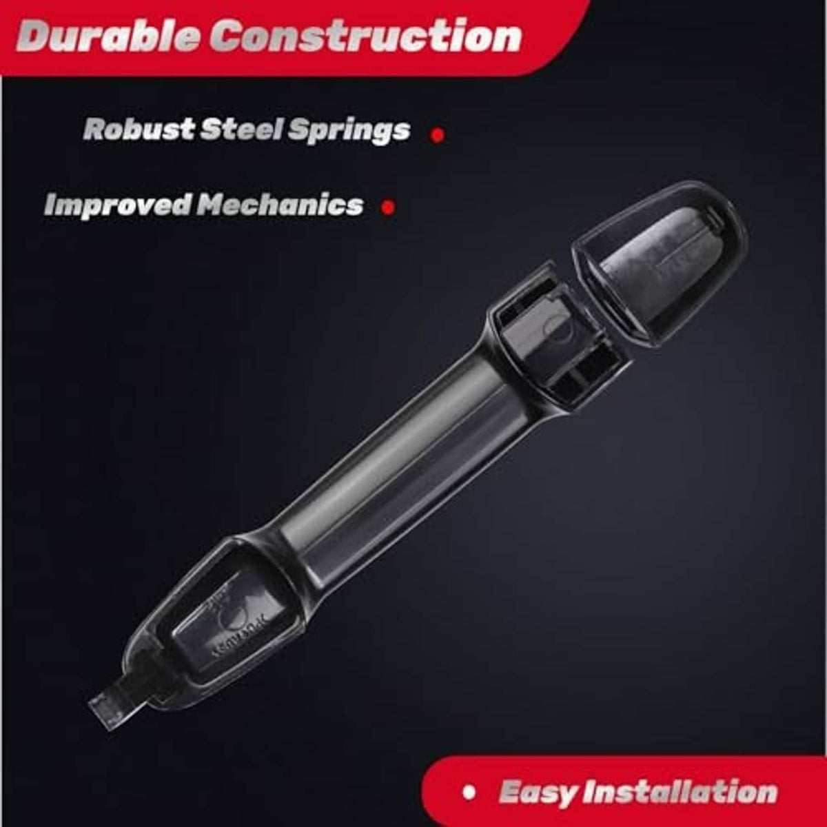 Black exterior door handle with latch mounting and protective cover