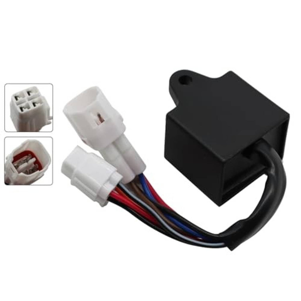 Black CDI ignition control box with black wire and two white connector plugs