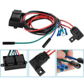 Marine relay harness wiring kit with black control modules, multicolor wires, and ring terminals