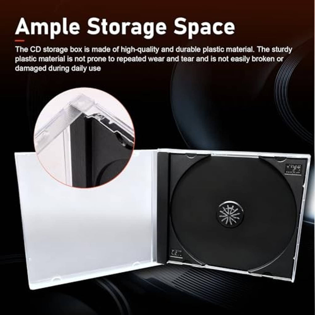 Clear CD jewel case opened to show black disc tray and transparent inner panel