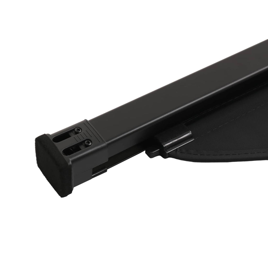 Retractable cargo cover roller bar with brackets and end cap, black
