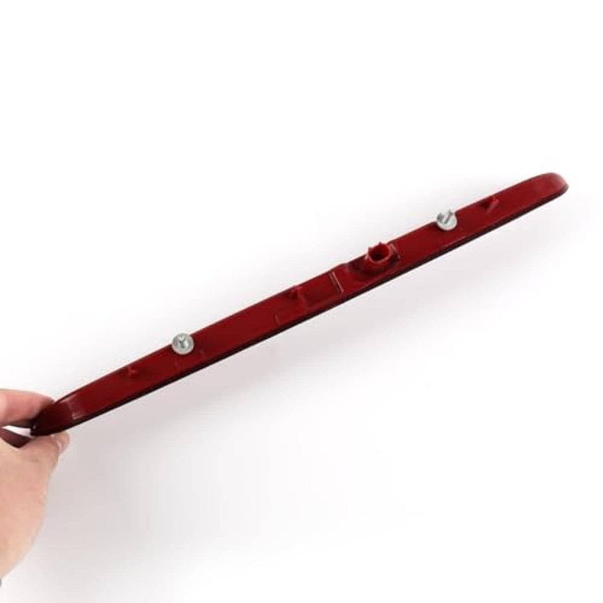 Red third brake light bar with mounting holes and metal fasteners
