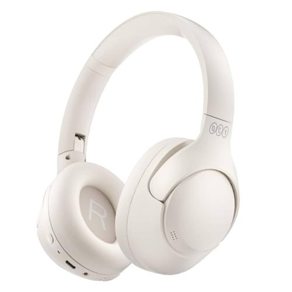 White over-ear Bluetooth headphones, side view with adjustable headband.