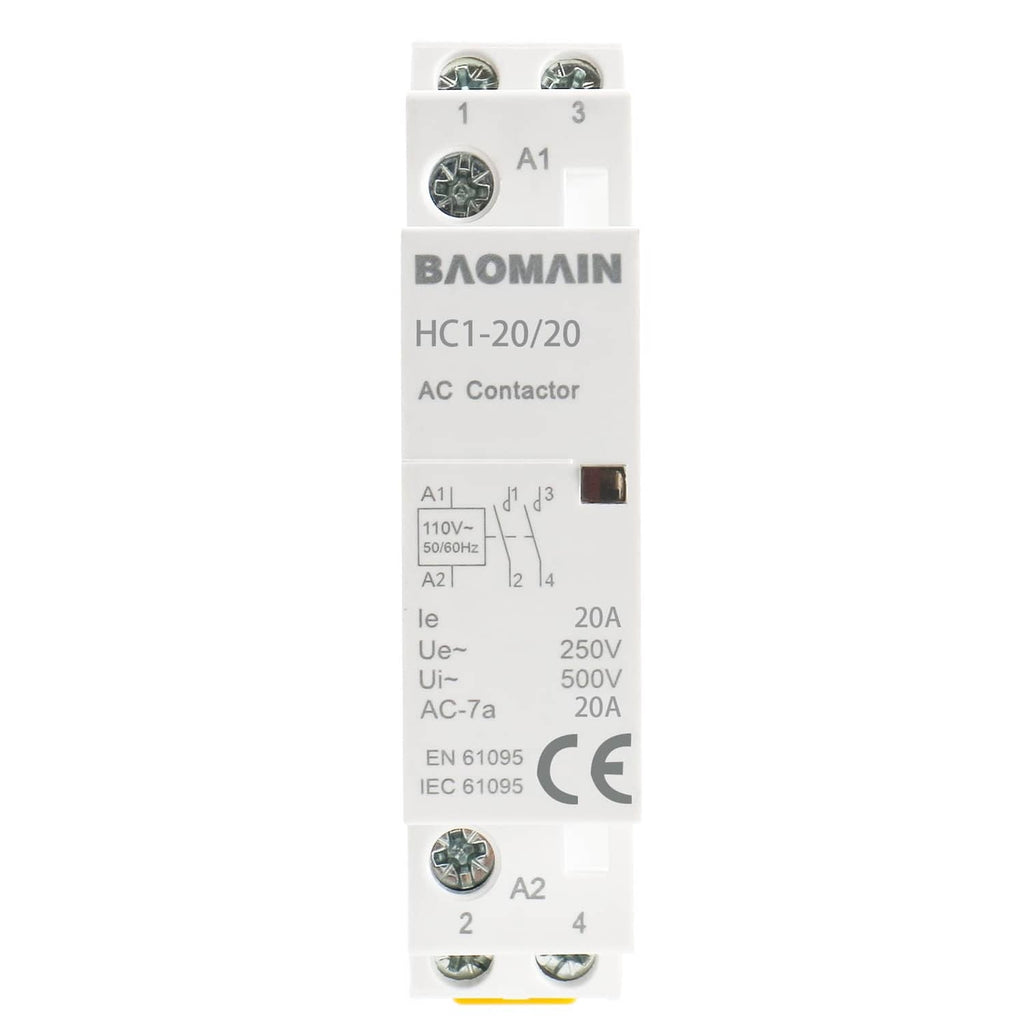 BAOMAIN HC1-20/20 AC contactor, front view, white housing with terminal markings
