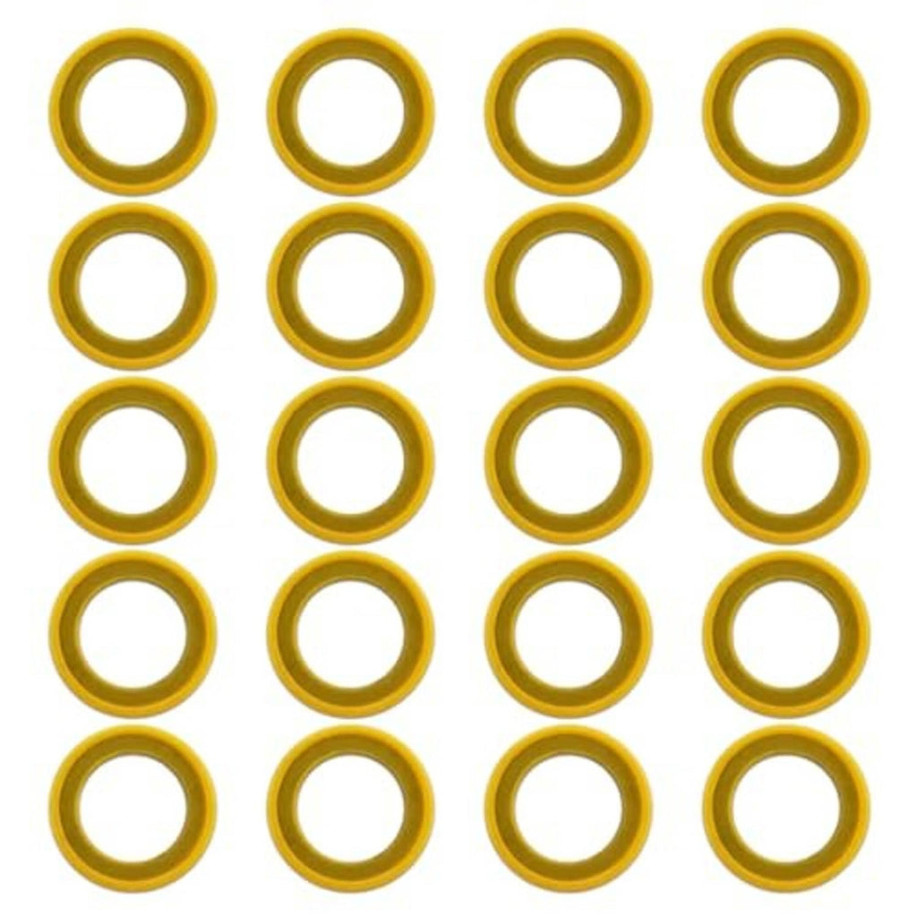 Yellow rubber gearbox drain plug seal rings arranged in a 20-pack