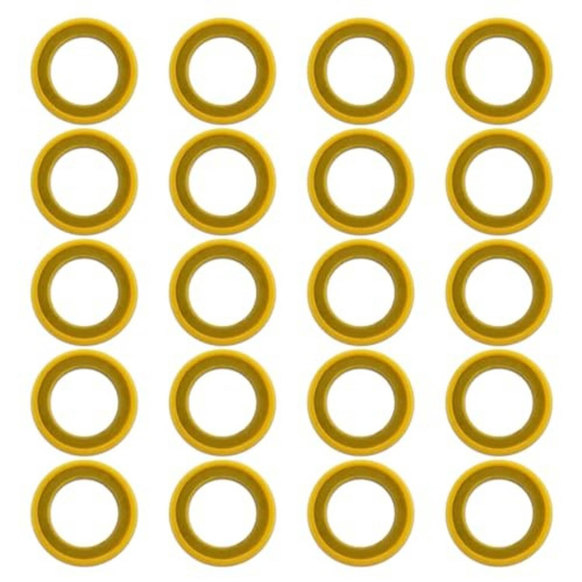 Yellow rubber gearbox drain plug seal rings arranged in a 20-pack