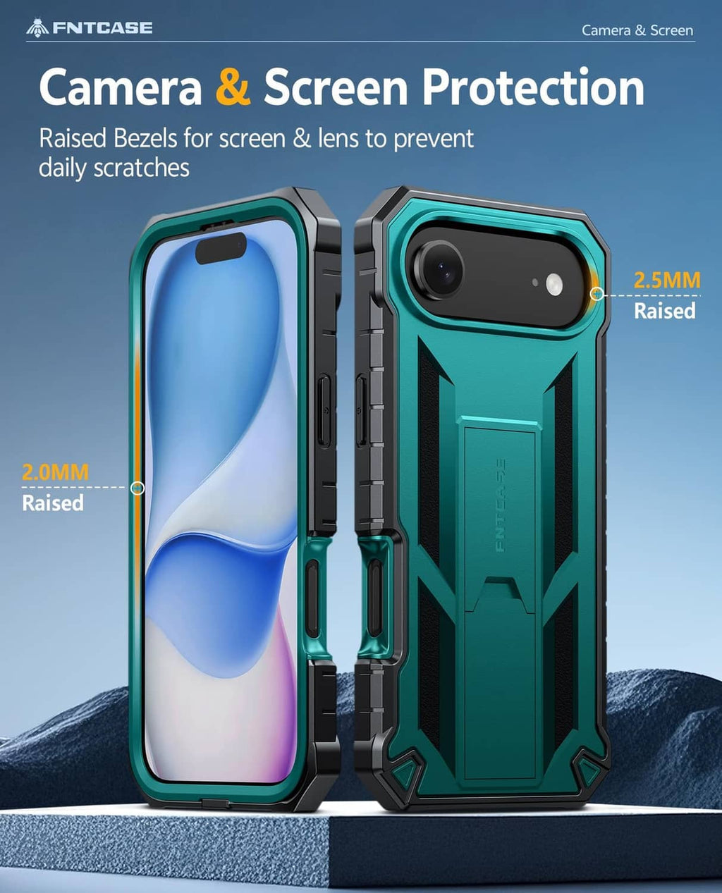 Green iPhone Air 6.5-inch case with raised bezels for screen and camera protection