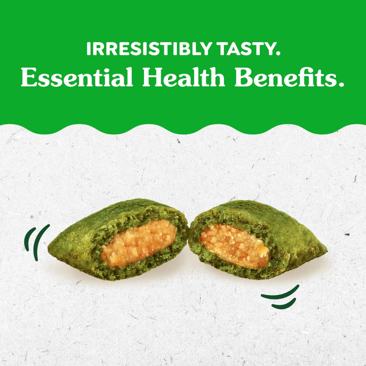 Essential health benefits panel with two Greenies Smartbites tuna-flavored cat treats