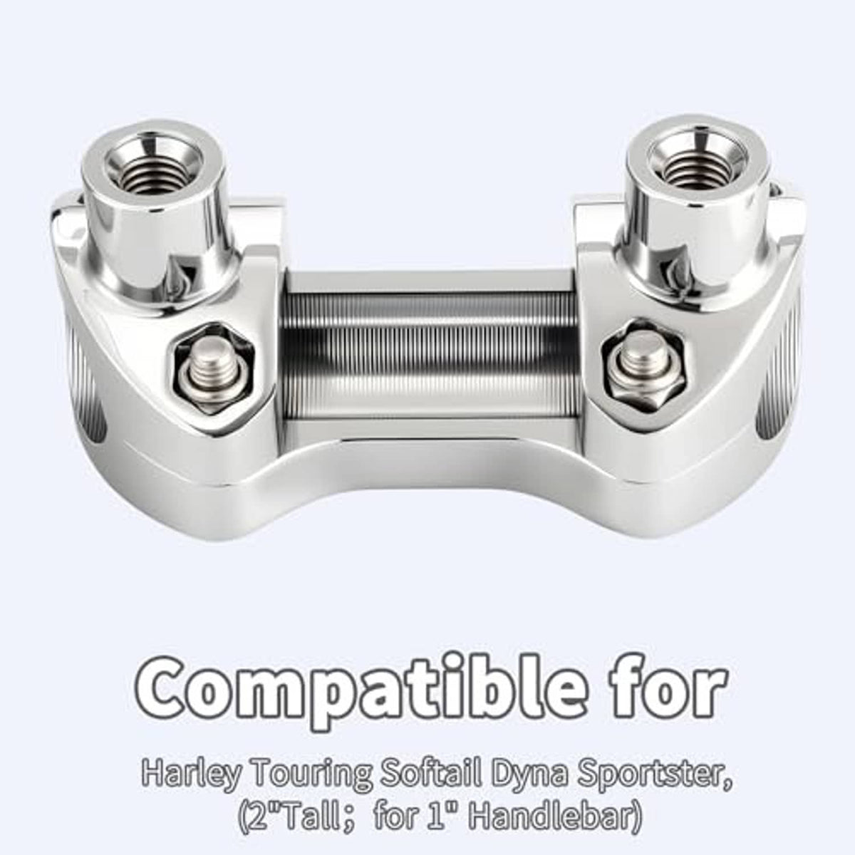 Chrome handlebar riser top clamp set with threaded mounting holes
