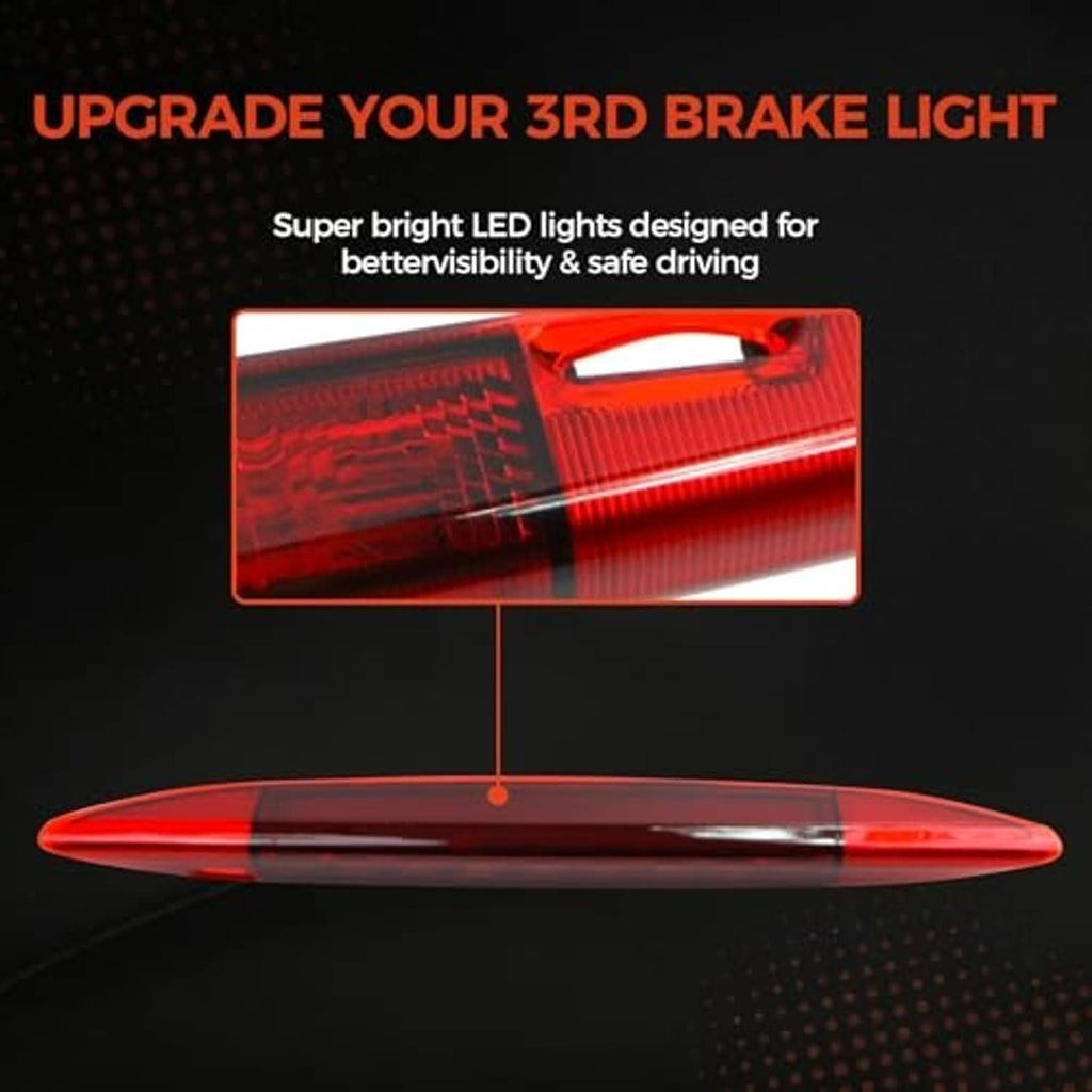 Red LED third brake light bar, bright lens detail view