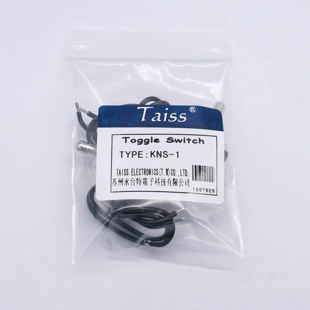 Taiss toggle switch pair in clear bag with label and black wire leads