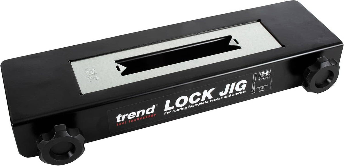 trend LOCK JIG for door locks, black base with guide plate and adjustment knobs