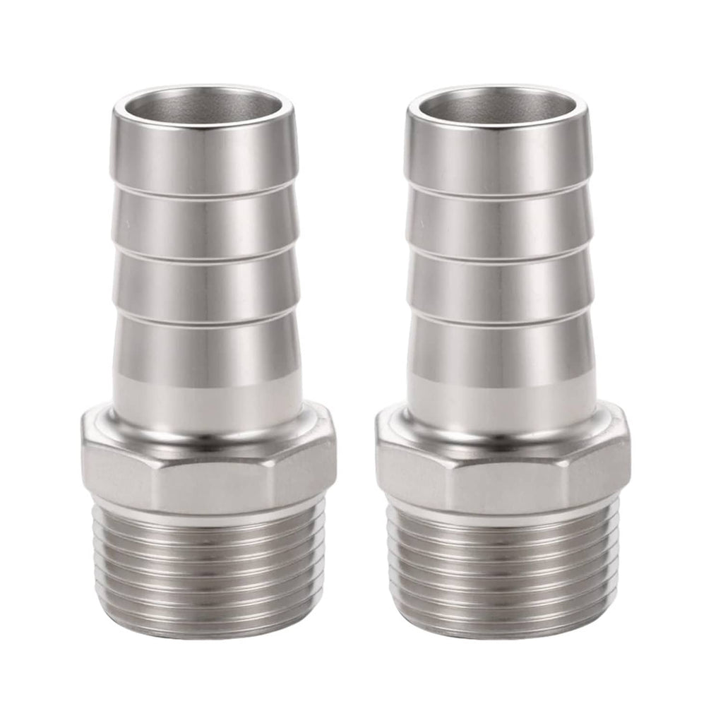 Stainless steel hose barb to NPT male fitting, threaded connector with smooth barb ends