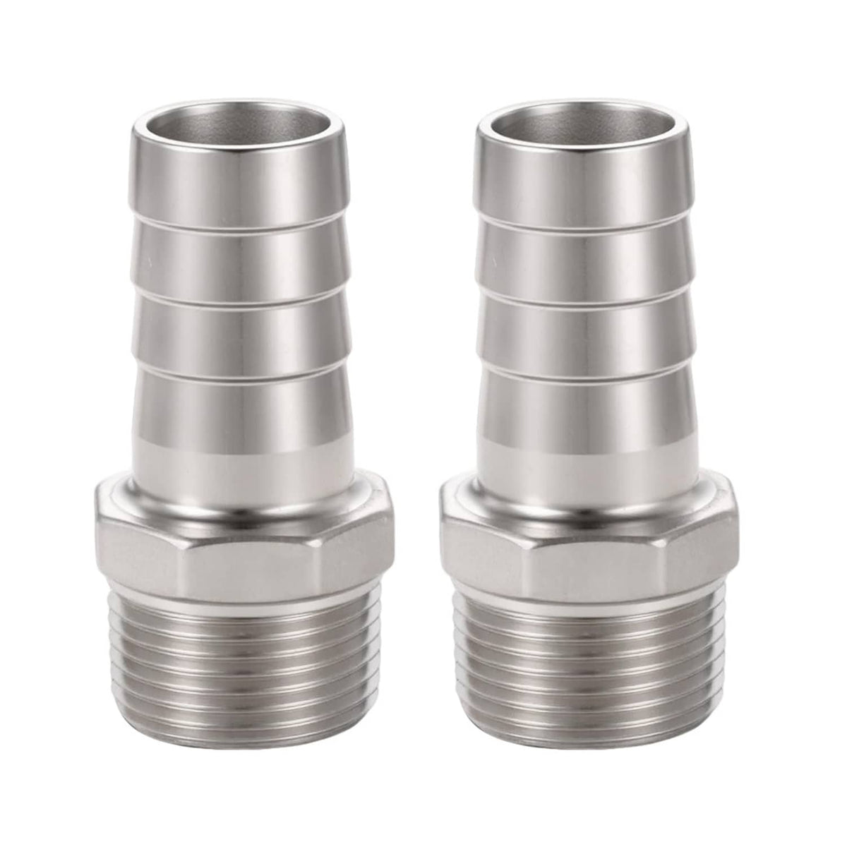 Stainless steel hose barb to NPT male fitting, threaded connector with smooth barb ends