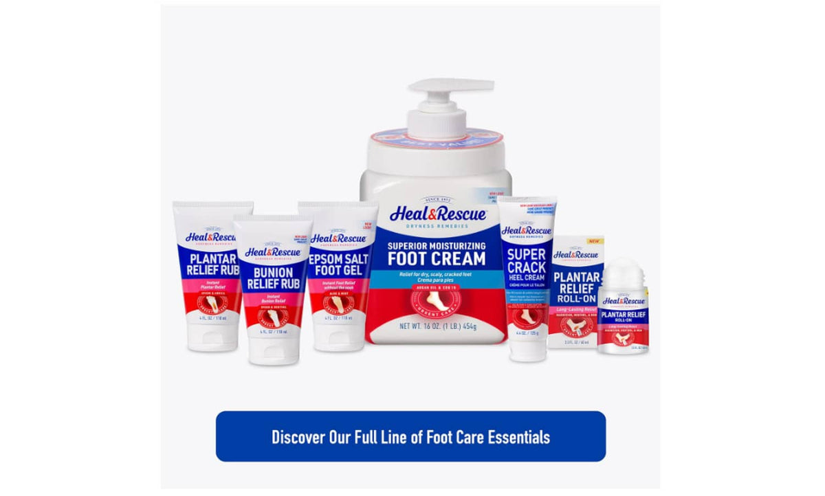 Heal&Rescue foot cream assortment: pump bottles and tubes for foot moisturizing