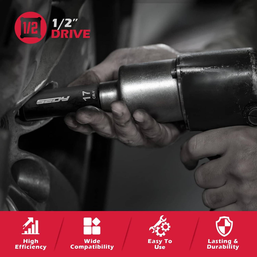 1/2 in drive deep impact socket attached to a power tool by a hand