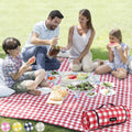 Red and white checkered picnic blanket, extra-large with rolled strap