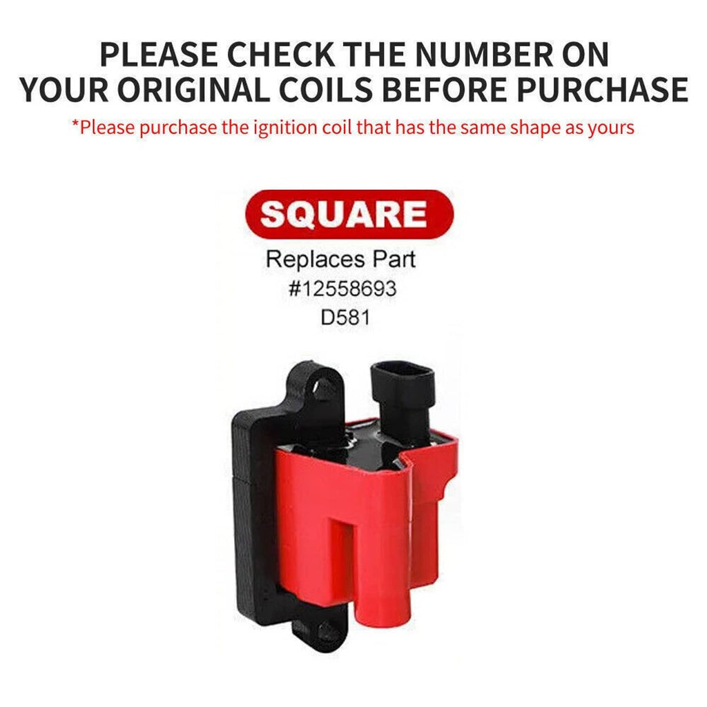 Replacement square ignition coil with red housing and black mounting base