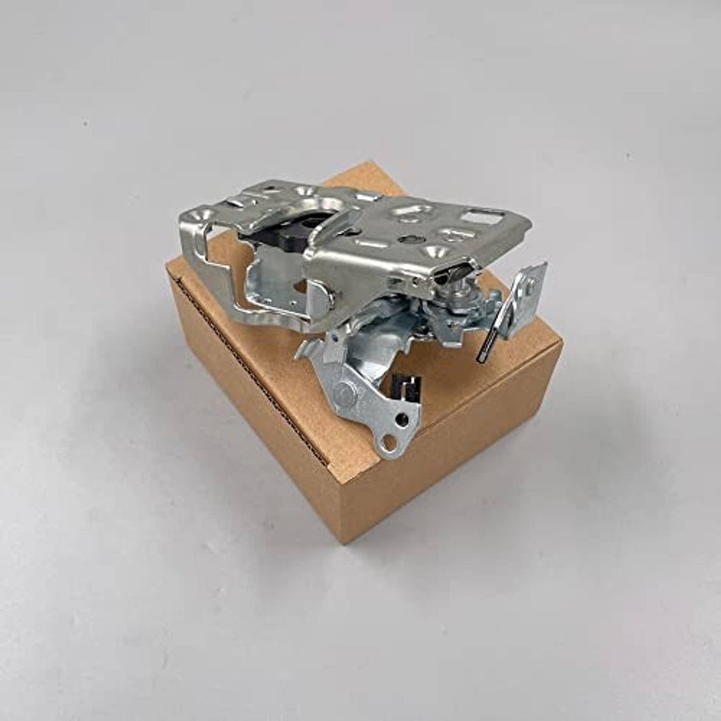 Front door latch lock mechanism, silver metal striker and latch parts on box