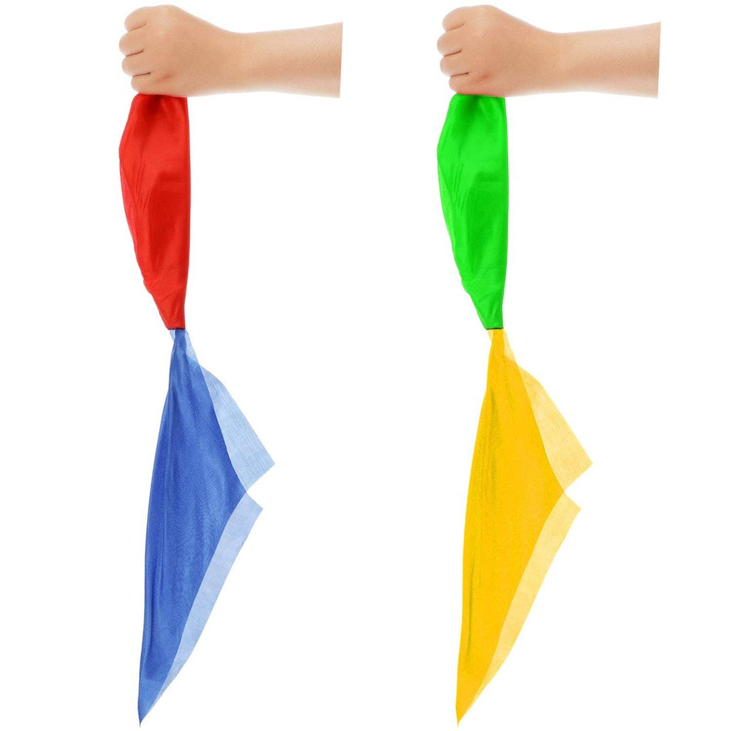 Color-changing silk hanky scarf prop with red, blue, green, yellow panels