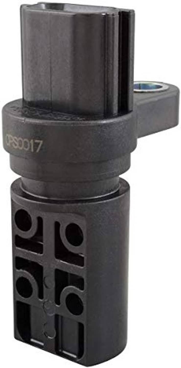 Engine crankshaft position sensor, side view of black cylindrical housing and connector