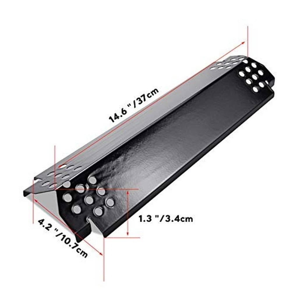 Porcelain steel grill heat plate, long black tray with vent holes and side mounting tabs