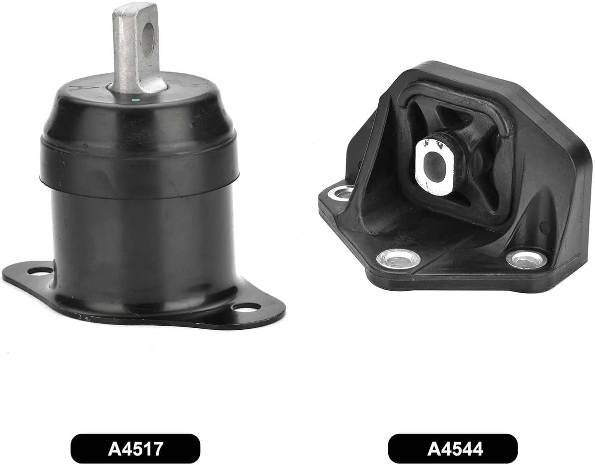 Pair of black motor mounts with gray metal studs and mounting brackets