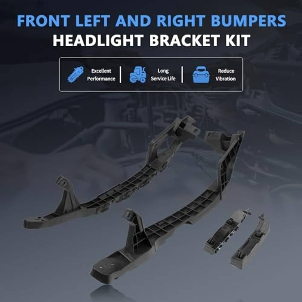 Front bumper and headlight bracket kit, black pieces for left side, with clips